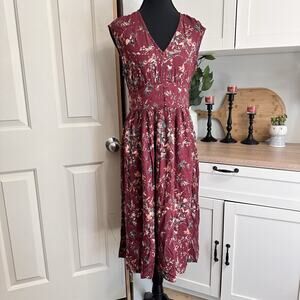ROXY Maroon Floral Midi Milkmaid Dress Women’s Size Small S Y2K 90’s Open Back